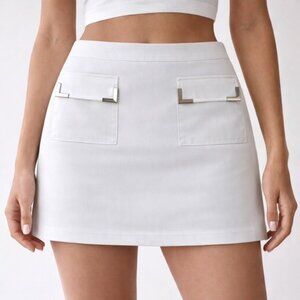 Michael Kors White Short Skirt Flap Pockets W Metal Corners Sz.14